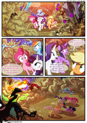 Size: 3500x4951 | Tagged: safe, artist:light262, artist:lummh, applejack, fluttershy, king sombra, lord tirek, nightmare moon, pinkie pie, queen chrysalis, rainbow dash, rarity, twilight sparkle, alicorn, changeling, pony, comic:timey wimey, g4, badass, comic, dark crystal, epic, mane six, war