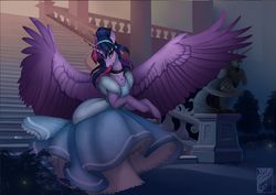 Size: 1280x905 | Tagged: safe, artist:casynuf, twilight sparkle, alicorn, pony, g4, bipedal, cinderella, clothes, crossover, disney, disney style, dress, female, gown, mare, petticoat, song in the comments, style emulation, twilight sparkle (alicorn)