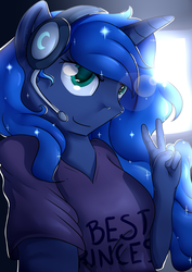 Size: 2480x3507 | Tagged: safe, artist:baldmoose, princess luna, anthro, gamer luna, g4, best princess, female, headphones, high res, solo