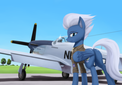 Size: 3697x2580 | Tagged: safe, artist:mrscroup, night glider, pegasus, pony, g4, army air forces, butt, clothes, female, high res, night glutes, p-51 mustang, pilot, plane, plot, solo, uniform