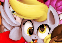 Size: 512x359 | Tagged: safe, artist:shivall, berry punch, berryshine, derpy hooves, doctor whooves, time turner, earth pony, pony, g4, slice of life (episode), cute, derpabetes, female, male, mare, stallion