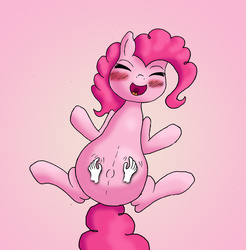 Size: 1919x1951 | Tagged: safe, artist:seenty, pinkie pie, g4, blushing, disembodied hand, female, laughing, preggy pie, pregnant, solo, tickling