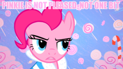 Size: 1024x576 | Tagged: safe, edit, edited screencap, screencap, pinkie pie, earth pony, pony, g4, the best night ever, female, image macro, mare, meme, pink text, solo, text