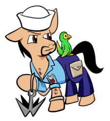Size: 424x469 | Tagged: safe, artist:pembroke, parrot, pony, anchor, commission, g.i. joe, navy, polly (gi joe), ponified, sailor, shipwreck, solo, tattoo