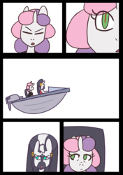 Size: 1280x1814 | Tagged: safe, artist:kaixxxcorner, artist:somescrub, sweetie belle, oc, oc:h'ani, zebra, anthro, ask nudist sweetie belle, g4, boat, clothes, explicit source, older, tumblr, wip