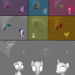 Size: 1332x1336 | Tagged: safe, applejack, fluttershy, pinkie pie, rainbow dash, rarity, twilight sparkle, oc, oc:anonymous, oc:anonymous' daughter, oc:anonymous' wife, alicorn, pony, g4, 3d, anonymous family, mane six, twilight sparkle (alicorn)