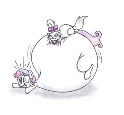 Size: 451x419 | Tagged: safe, artist:dragovian15, opalescence, sweetie belle, cat, pony, unicorn, g4, bloated, fat, female, inflation