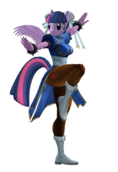 Size: 1119x1628 | Tagged: safe, twilight sparkle, anthro, g4, 3d, capcom, chun li, clothes, pantyhose, simple background, spiked wristband, street fighter, street fighter v, transparent background, twilight sparkle (alicorn)