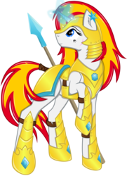 Size: 3624x4996 | Tagged: safe, artist:cezaryy, oc, oc only, oc:shiny, pony, unicorn, armor, earring, magic, piercing, royal guard, scar, simple background, solo, spear, transparent background, vector
