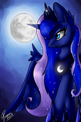 Size: 1024x1536 | Tagged: safe, artist:pxoenix2014, princess luna, g4, female, moon, night, solo