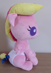 Size: 1119x1600 | Tagged: safe, artist:onlyfactory, princess cadance, pony, g4, baby, baby pony, baby pony plushies, cute, cutedance, diaper, diapered plushie, irl, photo, plushie, sitting, smiling, solo, tail bow