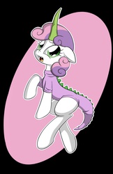 Size: 825x1275 | Tagged: dead source, safe, artist:firebrandkun, sweetie belle, dragon, pony, g4, bipedal, clothes, cosplay, female, solo