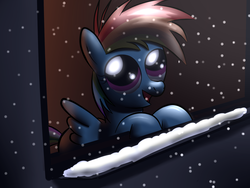 Size: 2000x1500 | Tagged: safe, artist:br-david, rainbow dash, g4, female, filly, filly rainbow dash, snow, snowfall, solo, younger