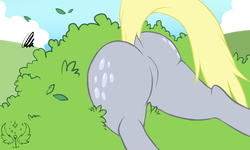 Size: 1280x768 | Tagged: safe, artist:cold-blooded-twilight, derpy hooves, pegasus, pony, g4, bubble butt, butt, butt only, crash landing, dock, female, mare, plot