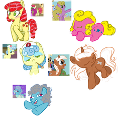 Size: 1101x1153 | Tagged: safe, artist:cloverminto, berry punch, berryshine, bottlecap (g4), candy twirl, carrot top, cherry berry, daisy, flower wishes, golden harvest, linky, lucky star (g4), mjölna, nurse coldheart, nurse snowheart, oregon trail (g4), screw loose, shoeshine, silver spanner, twinkleshine, fall weather friends, g4, read it and weep, the super speedy cider squeezy 6000, background pony, female