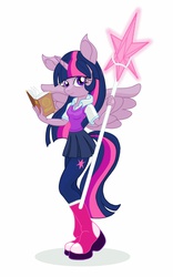 Size: 800x1280 | Tagged: safe, artist:theroyalprincesses, twilight sparkle, anthro, g4, book, clothes, female, solo, spell, staff, twilight sparkle (alicorn)