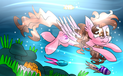 Size: 1024x640 | Tagged: dead source, safe, artist:sparkle-bliss, oc, oc only, oc:sparkle bliss, deviantart watermark, obtrusive watermark, underwater, watermark