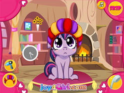 Size: 1194x896 | Tagged: safe, twilight sparkle, pony, g4, female, flash game, joy4girl, makeover, mane, prom, sad, salon, solo