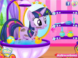 Size: 801x601 | Tagged: safe, twilight sparkle, pony, g4, bath, female, flash game, girly, makeover, messy, messy mane, sexism, smear, solo