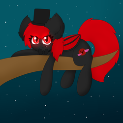 Size: 2000x2000 | Tagged: safe, artist:pegamutt, oc, oc only, oc:red moon hawk, bat pony, pony, bowtie, ear fluff, hat, high res, solo, top hat