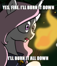 Size: 798x909 | Tagged: safe, artist:lunarcakez, princess celestia, g4, female, fire, pyromaniac, solo, torch