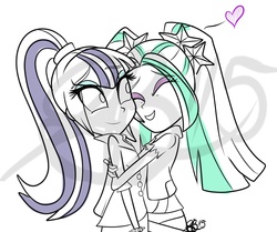 Size: 5720x4780 | Tagged: safe, artist:xxxsketchbookxxx, aria blaze, sonata dusk, equestria girls, g4, absurd resolution, cute, daaaaaaaaaaaw, eyes closed, heart, hug, open mouth, sisters, smiling, watermark, wide eyes