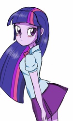 Size: 720x1192 | Tagged: safe, artist:asdf314159265, twilight sparkle, human, equestria girls, g4, blushing, clothes, female, simple background, skirt, solo, twilight sparkle (alicorn), white background