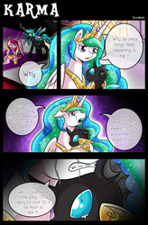 Size: 1500x2292 | Tagged: safe, artist:vavacung, princess cadance, princess celestia, queen chrysalis, changeling, comic:to love alicorn, g4, comic, crying