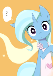 Size: 358x515 | Tagged: safe, artist:30clock, trixie, pony, unicorn, g4, apron, clothes, cute, diatrixes, female, looking at you, mare, question mark, solo