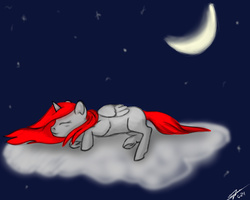 Size: 3000x2400 | Tagged: safe, artist:littlewolfstudios, oc, oc only, oc:ashley, cloud, female, filly, foal, high res, moon, night, sleeping