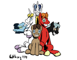 Size: 2688x2112 | Tagged: safe, artist:witkacy1994, big macintosh, blues, doctor whooves, noteworthy, prince blueblood, shining armor, soarin', thunderlane, time turner, earth pony, pony, g4, equalized, grin, high res, male, simple background, sitting, smiling, stallion, stallions of harmony, transparent background, wide eyes