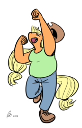 Size: 521x810 | Tagged: safe, artist:rwl, applejack, earth pony, anthro, g4, cheering, emoticon, female, open mouth, plump, simple background, solo, stocky, white background, yeehaw