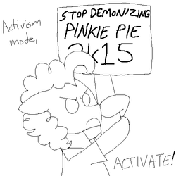 Size: 500x500 | Tagged: safe, artist:crazynutbob, cheese sandwich, earth pony, pony, g4, 2k15, activism, angry, male, monochrome, picket sign, pinkie drama, silly, solo