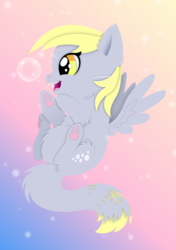 Size: 1024x1458 | Tagged: safe, artist:scienceisanart, derpy hooves, cat, g4, bubble, cute, derpabetes, fluffy, flying, gradient background, lineless, open mouth, paw pads, paws, smiling, species swap, vector, wings