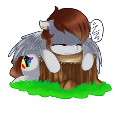 Size: 806x750 | Tagged: safe, artist:loyaldis, oc, oc only, oc:loga, pegasus, pony, earring, sleeping, tree trunk