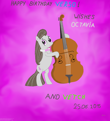 Size: 2000x2199 | Tagged: safe, artist:vetch, octavia melody, g4, birthday, birthday present, contrabass, contrabassist, high res, instrumental, kontrabas, musical instrument, title, verso, wishes