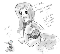 Size: 732x666 | Tagged: safe, artist:alloyrabbit, fluttershy, oc, rabbit, robot, g4, clothes, dialogue, dress, maid, meme, monochrome, nose wrinkle, scrunchy face, yay