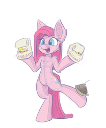 Size: 1000x1200 | Tagged: safe, artist:heir-of-rick, pinkie pie, earth pony, pony, g4, bipedal, fast food, female, hoof hold, ice cream, impossibly large ears, in n out, open mouth, pinkamena diane pie, sketch, smiling, solo, sundae