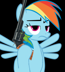 Size: 848x941 | Tagged: safe, artist:mrlegendatwork1999, rainbow dash, g4, 44 magnum, female, gun, now you gone and dunnit, oh motherfuckin fuck, solo