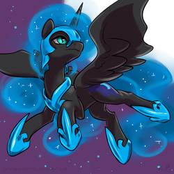 Size: 1500x1500 | Tagged: safe, artist:kp-shadowsquirrel, nightmare moon, alicorn, pony, g4, female, flying, moon, solo