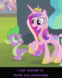 Size: 570x715 | Tagged: safe, edit, screencap, princess cadance, princess celestia, spike, alicorn, dragon, pony, equestria games (episode), g4, animated, bowing, caption, cropped, crowd, cutie mark, dialogue, equestria games, ethereal hair, ethereal mane, eyes closed, female, folded wings, height difference, hoof shoes, jewelry, kneeling, looking at each other, looking down, looking up, lying down, male, mare, praise, prone, regalia, slender, spike the brave and glorious, stadium, tail, tail pull, text, thin, tiara, wingless spike, wings