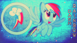 Size: 1024x576 | Tagged: safe, artist:stabzor, artist:unravelgirl, rainbow dash, g4, cutie mark, happy, leaping, vector, wallpaper