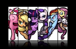 Size: 1600x1024 | Tagged: safe, artist:sitrirokoia, edit, applejack, fluttershy, pinkie pie, rainbow dash, rarity, twilight sparkle, fighting is magic, g4, mane six, wallpaper