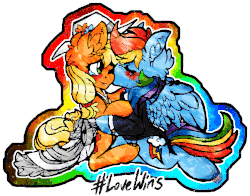 Size: 968x758 | Tagged: dead source, safe, artist:php166, applejack, rainbow dash, earth pony, pegasus, pony, g4, animated, blushing, bottomless, cheek kiss, clothes, crying, cutie mark, dress, duo, female, gay pride, hat, kissing, lesbian, lovewins, mare, marriage, partial nudity, pride, ship:appledash, shipping, suit, wings