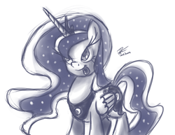 Size: 3300x2550 | Tagged: safe, artist:leadhooves, princess luna, g4, female, high res, monochrome, solo, tongue out