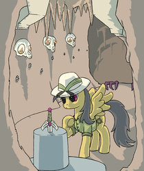 Size: 1765x2100 | Tagged: safe, artist:spyroconspirator, daring do, pegasus, pony, g4, behind you, cave, claws, excalibur, female, skull, solo, sword, sword in the stone, weapon