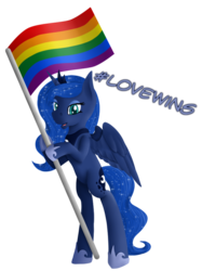 Size: 597x800 | Tagged: safe, artist:timid tracks, princess luna, pony, g4, ask-luna-and-tiberius, bipedal, female, flag, gay pride, gay pride flag, lovewins, obergefell v. hodges, pride, solo