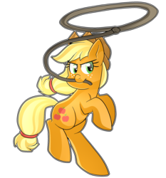 Size: 1396x1500 | Tagged: safe, artist:regkitty, applejack, g4, female, lasso, mouth hold, rearing, rope, simple background, solo, transparent background