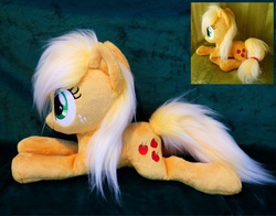 Size: 4408x3456 | Tagged: safe, artist:epicrainbowcrafts, applejack, g4, beanie (plushie), hatless, irl, missing accessory, photo, plushie, prone, solo