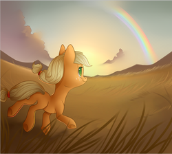 Size: 792x711 | Tagged: safe, artist:nayra-the-wolf, applejack, g4, my little pony: friendship is magic, the cutie mark chronicles, female, filly, rainbow, running, scene interpretation, solo